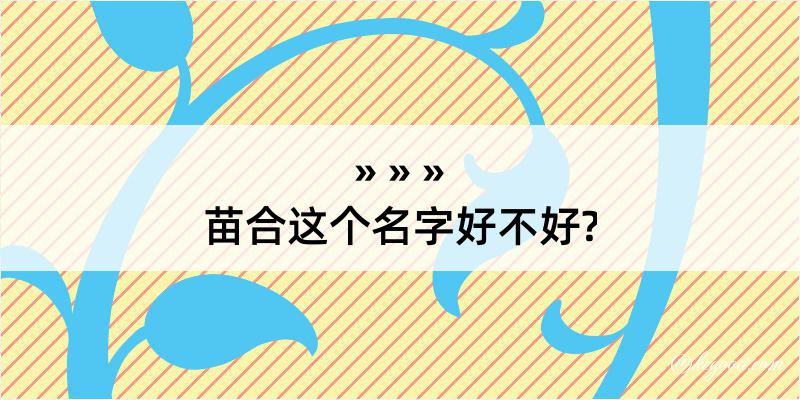 苗合这个名字好不好?