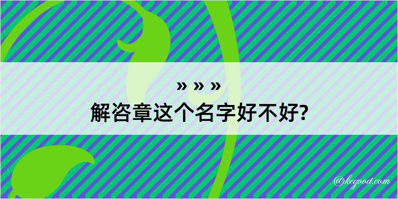 解咨章这个名字好不好?