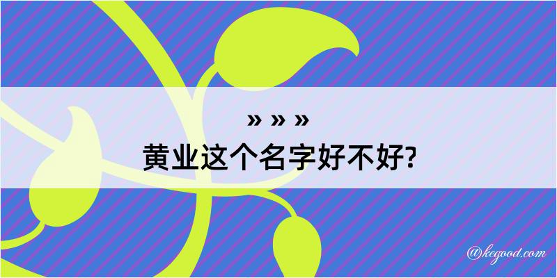 黄业这个名字好不好?