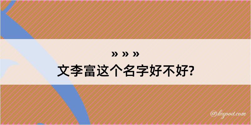 文李富这个名字好不好?