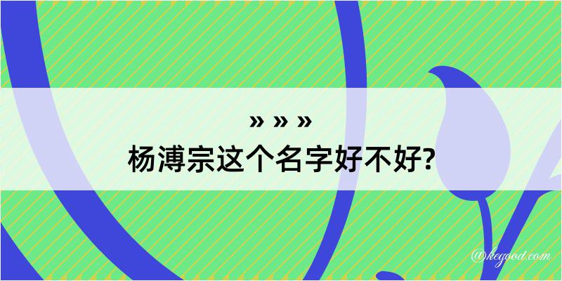 杨溥宗这个名字好不好?